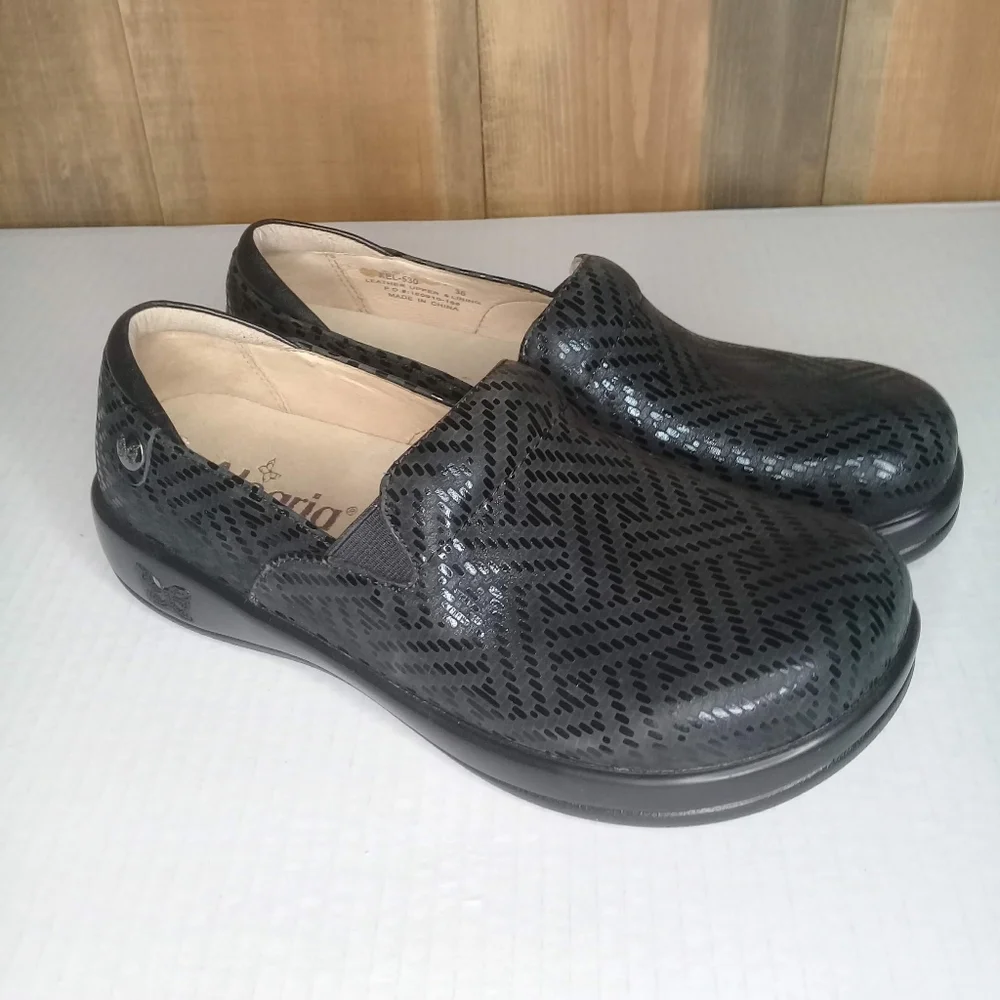 Alegria Keli Pro Black Dazzler Geo Design Nursing Clog Slip On Sz 6.5 - Picture 2 of 10